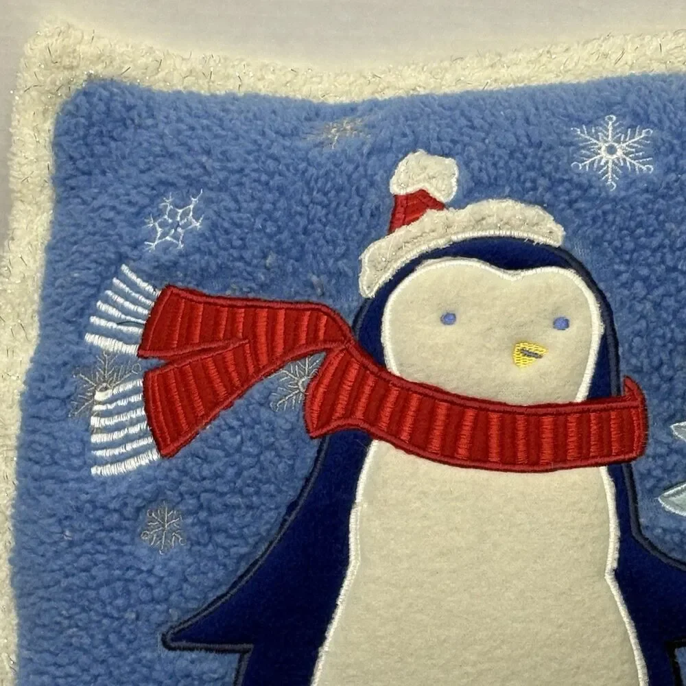 Christmas Penguin Throw Pillow Sparkly Snow